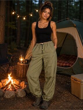 H&M Olive Green Drawstring Jogger Pants